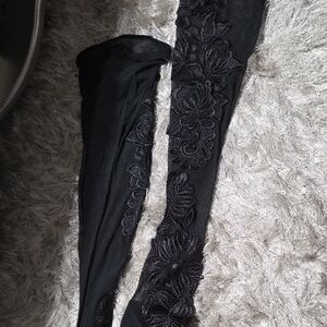 Charlotte Russe Black Floral Over the Knee Boots